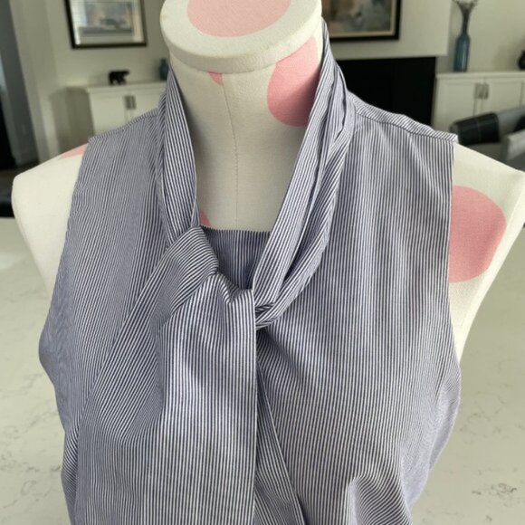 Banana Republic Sleeveless Lined Striped Cotton Midi Dress Purple White Sz 8 - Picture 6 of 12